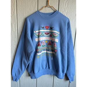 Vintage Wisconsin Country Sweatshirt Hanes XL Blue 90s Folk Art Birds Hearts